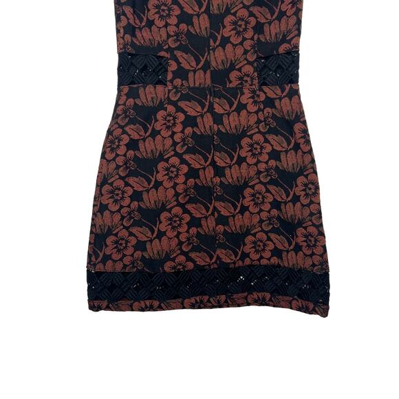 TOPSHOP Floral Sleeveless Sheath Mini Dress Round Neck Tweed Red Black Size 2 - Picture 7 of 10